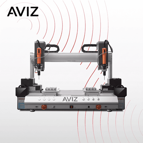 AVIZ Benchtop Desktop Fastening Screwing Robot for Repeatable Workcell Control RFQ Profile 2 - روبوتات الأتمتة المكتبية AVIZ Benchtop Desktop Fastening Screwing Robot for Repeatable Workcell Control RFQ Profile 2 منظر المعدة ضمن أتمتة خلوية متكررة للحام أو التوزيع أو البراغي أو الراوتر