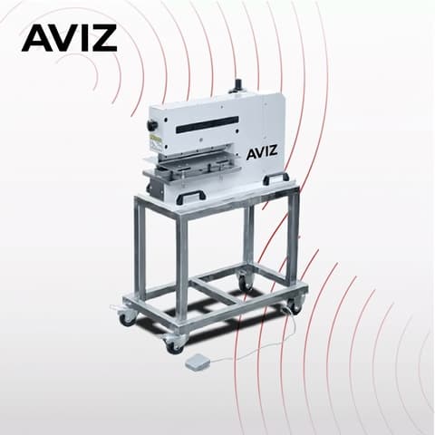AVIZ Guillotine Type PCB Separation System for Low-stress Board Separation - فصل لوحات PCB وPCBA AVIZ Guillotine Type PCB Separation System for Low-stress Board Separation منظر المعدة ضمن فصل PCB وPCBA بطريقة مضبوطة