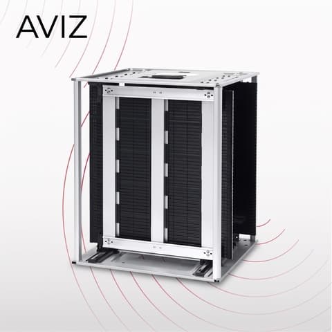 AVIZ Magazine Magazines PCB Loader Unloader for Board Transfer Control - تحميل وتفريغ ونقل وتخزين PCB المؤقت AVIZ Magazine Magazines PCB Loader Unloader for Board Transfer Control منظر المعدة ضمن حركة PCB مستقرة بين مراحل العملية