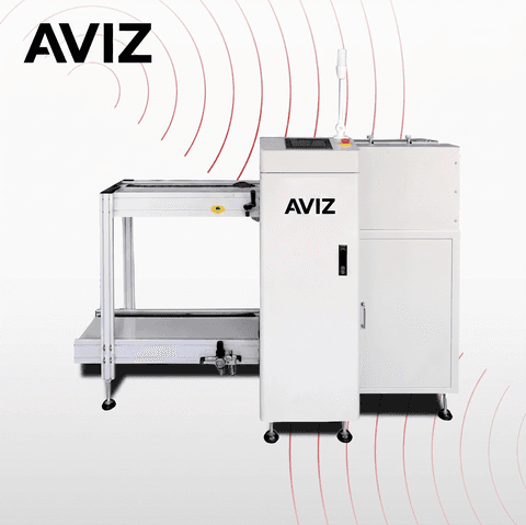 AVIZ End Folding PCB Loader for Board Transfer Control - تحميل وتفريغ ونقل وتخزين PCB المؤقت AVIZ End Folding PCB Loader for Board Transfer Control منظر المعدة ضمن حركة PCB مستقرة بين مراحل العملية