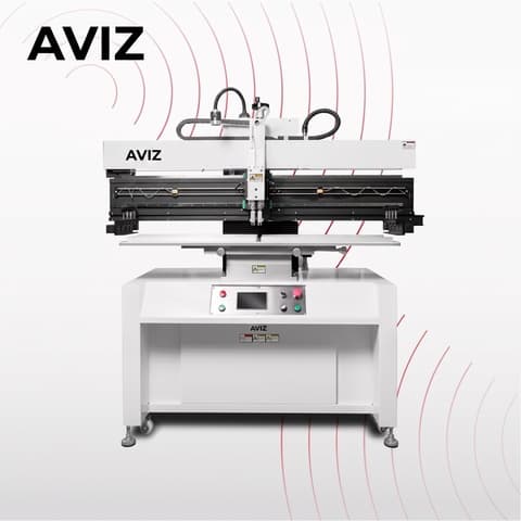 AVIZ P12 Auto Stencil Solder Paste Printer for Paste Deposition Control - طباعة معجون اللحام AVIZ P12 Auto Stencil Solder Paste Printer for Paste Deposition Control منظر المعدة ضمن ترسيب معجون اللحام بشكل متكرر