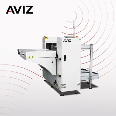 AVIZ Dual-rail Magazine Assembly Line PCB Loader Unloader for Board Transfer Control - تحميل وتفريغ ونقل وتخزين PCB المؤقت AVIZ Dual-rail Magazine Assembly Line PCB Loader Unloader for Board Transfer Control منظر المعدة ضمن حركة PCB مستقرة بين مراحل العملية